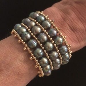 Triple row cultured pearl bracelet